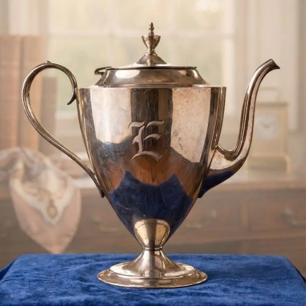 Vintage Silver-Plate Pedestal Teapot with Gadroon Border & Footed Base